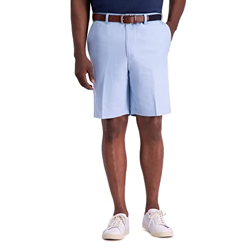 Haggar Men's Cool 18 PRO Stretch Solid Oxford Flat Front Short Shorts, Light Bl…