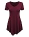 MBJ WT638 Short Sleeve Shirts for Womens Tops Casual V-Neck Summer Clothes Asymmetrical Tunic Blouses XXXXL Wine