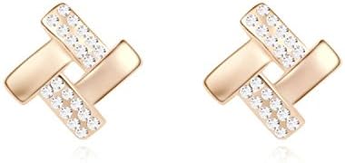 Lee Island Fashion Jewelry 18K Gold Plated Austrian Crystal Charming love knot Stud Shape Earrings Woman Girl Gift-Gift Packing (White)