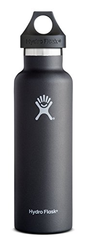 Hydro Flask 24 oz Vacuum Insulated Stainless Steel Water Bottle, Standard Mouth with Loop Cap, Black