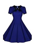 SYLVIEY Women's Scoop Neck Elegant Bow Vintage 1940's Casual Evening Dress M Blue