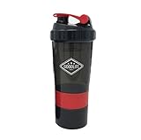 GOODLIFE Products Stackable Protein Shaker Bottle (20oz) BPA Free Dishwasher Safe with Interlocking Storage Compartment for Vitamins/Supplements (Red)