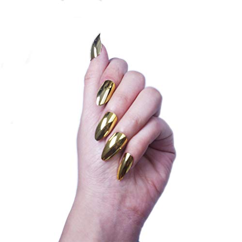96Pcs Stiletto Fake Nails Full Cover Metal Mirror Reflection Glitter Sequins Medium Length False Acrylic Nail Kits（Gold and Silver Multicolor Mixed Series） - Thumbnail 3