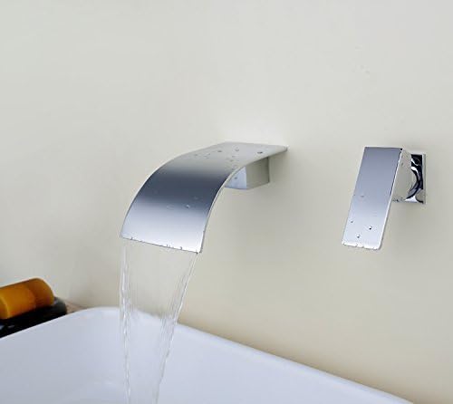 YAJO Modern Wall Mounted Widespread Waterfall Sheet flow Single Handle Bath Spout Bathroom Vessel Sink Tub Faucet, Chrome Finished