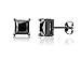 Queen Jewelers Sterling Silver Black Cubic Zirconia 4mm Princess-Cut Stud Earrings