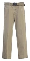 Gioberti Boys Belted Flat Front Twill Pants, Stone, 4