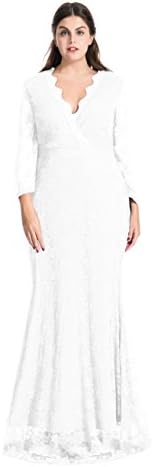 myfeel Women Plus Size Maxi length Sleeves Lace Dress Event Gowns (4X, White)