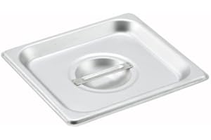 Tiger Chef 1/6 Sixth Size Stainless Steel Steam Table Pan Cover, Solid 1/6 Size Non-Stick Surface Steam Pan Lid With Handle