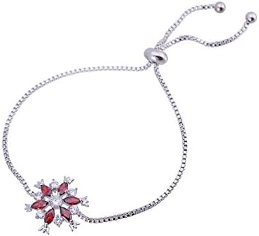 DongStar, Crispy Snow Flake Silver Plated Elegant Bangle Bracelet Cubic Zirconia Crystal Cooper White Gold Filled Adjustable Jewelry (Ruby Red)