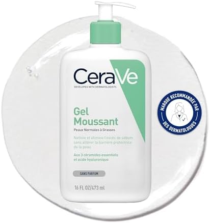 - Gel Moussant, Nettoyant visage Doux Purifiant, Texture Gel Moussant, Hydratation et Elimination de l'Excès de Sébum, Céramides et Acide Hyaluronique, Peaux Normales à Mixtes, Sans Parfum