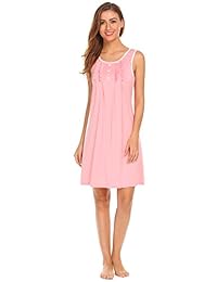 Hotouch - Camisón de noche de algodón para mujer, sin mangas, tallas S-XXL