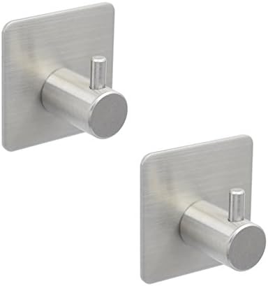BQTime Super Power Heavy Duty 3M Self Adhesive Hooks Stainless Steel Towel Robe Coat Clothes Bag Hanger Holder(2 Pack Single Hook), Wall Mounted, NO Drill, Waterproof, BQ003