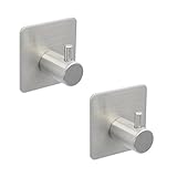 BQTime Super Power Heavy Duty 3M Self Adhesive Hooks Stainless Steel Towel Robe Coat Clothes Bag Hanger Holder(2 Pack Single Hook), Wall Mounted, NO Drill, Waterproof, BQ003