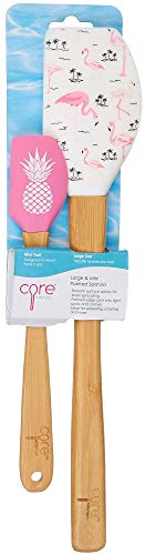 Core Kitchen Bamboo Large And Mini Painted Silicone Spatula Pineapple And Pink Flamingos With Palm Trees