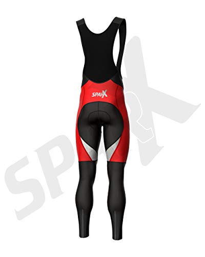 Sparx Men Winter Cycling Thermal Roubaix Bib Tights Padded Bib Pants High Viz Bike Leggings (Red, 2XL)