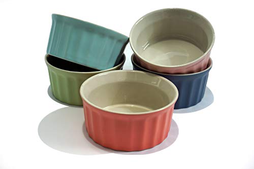 6 Ounce Porcelain Souffle Dishes | Oven Save Ramekins for Baking | Porcelain Baking Dish For Soufflé, Creme Brulee and Ice Cream | Set of 5 Souffle Cups - Thumbnail 2