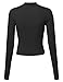 Women's Basic Solid Cotton Based Long Sleeves Mock-Neck Crop Top