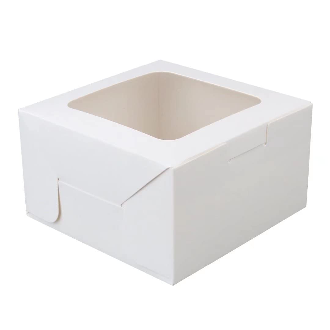 EDATOFLY 50 Pack White Bakery Boxes with Window, White Kraft Paper Cupcake Boxes with 60 Stickers Cookie Boxes Gift Packaging Boxes for Pastries, Cookies, Small Cakes, Pie, Cupcakes