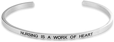 "Nursing is a work of heart" personalized message bracelet - Stainless Steel Bracelet with Engraved