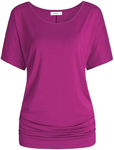 Esenchel Women's Short Sleeves Dolman Top Scoop Neck Drape Shirt