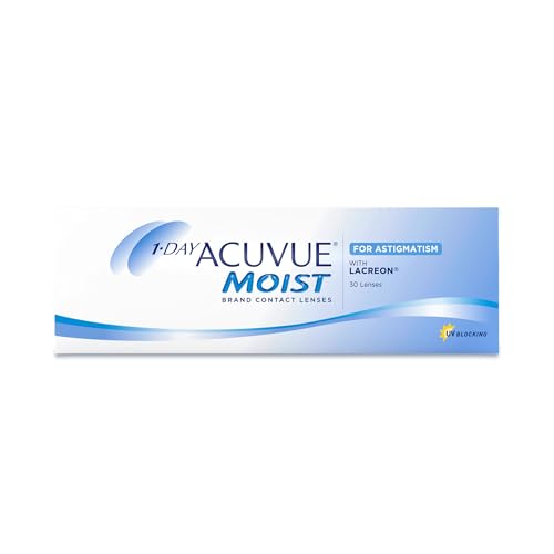 ACUVUE MOIST 1-DAY for Astigmatism Tageslinsen – Tageskontaktlinsen mit -2.50 dpt, Cyl -1.75, Ach 130 & BC 8.5 – UV Schutz, feuchtigkeitsspendend & angenehmes Tragegefühl – 30 Linsen