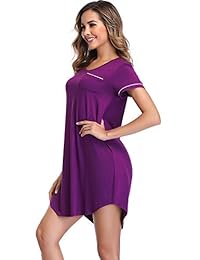 Lusofie Camisón de manga corta para dama, cuello en V, camisa suave
