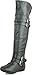 TOP Moda Womens Night-79 Over The Knee Round Toe Buckle Riding Flat Boots