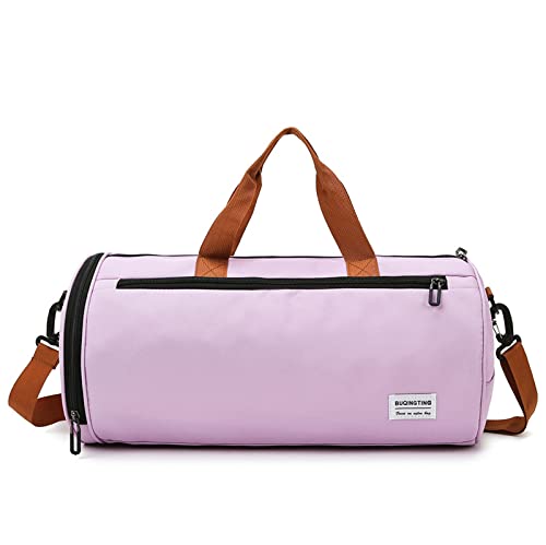 Small Gym Duffle for Women and Men - Waterproof Workout Bag, Mini Lightweight Cylinder Overnight Bag for Travel, Swim, Yoga - Wet Pocket and Shoe Compartments (Purple)