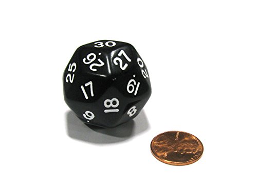 Koplow Games Triantakohedron D30 30 Sided 33mm Jumbo RPG Gaming Dice - Black w White Number