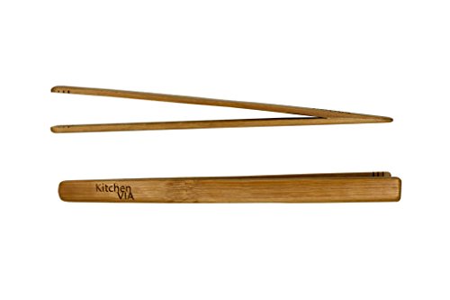 KitchenVIA Toaster Buddy Carbonized All-Natural Bamboo Toaster Tongs, Kitchen Utensils with 7-Inch Reach for Serving Food, Flipping Meat, Grabbing Toast, and More