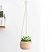 Mkono Ceramic Hanging Planter Macrame Plant Holder 5 Inch Cute Succulent Cactus Pot with Cotton Rope Hanger for Indoor Outdoor Decor, 2 Pack