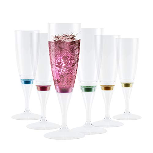 LED Champagne Wine, Liquid Activated Champagne Glasses, GLORIOUS-LITE LED Light Flute Up Glasses 5oz, Safe PS Material, Set of 6, Perfect for Wedding, Birthday Party, Bar