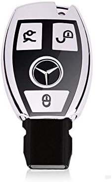 FELICIKK For Benz Key Fob Cover, Premium Soft TPU 360 Degree Full Protection Key Shell Key Case Cover Compatible with E200L E320L E300L Class Maybach Keyless Smart Key Fob (Color : Silver-2)