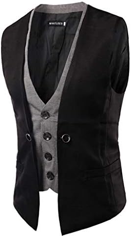 AmyDong Men's Sleeveless Casual Pocket Waistcoat Fake Two-Piece Single-Breasted Suit Vest Autumn Winter Jacket Coat