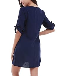 Dromild - Vestido de manga corta con cuello redondo para mujer