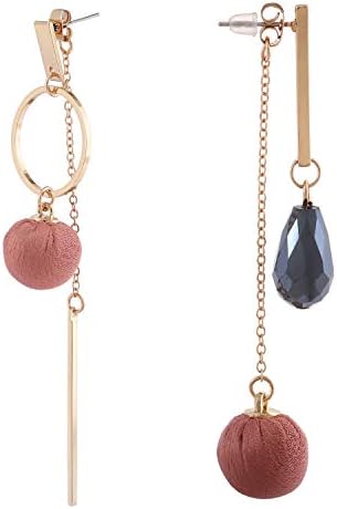 Chimera Golden Asymmetrical Pink Potli and Black Bead Earring