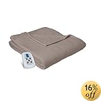 Serta Brushed Microfleece Electric Heated Blanket with Programmable Digital Controller, Full Size, Beige