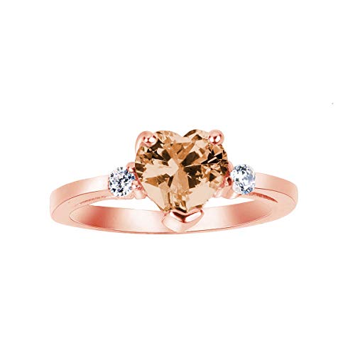 CloseoutWarehouse Pink Morganite Cubic Zirconia Heart Promise Ring Sterling Silver Size 5