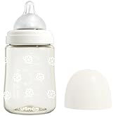 UBMOM All in One Baby Bottle, BPA Free, Anti-Colic, Wide-Neck Non-Tip Stable Base, Easy to Clean Natural Baby Bottle 200ml, 6.76oz, Nipple S Level(0~3M) (White)