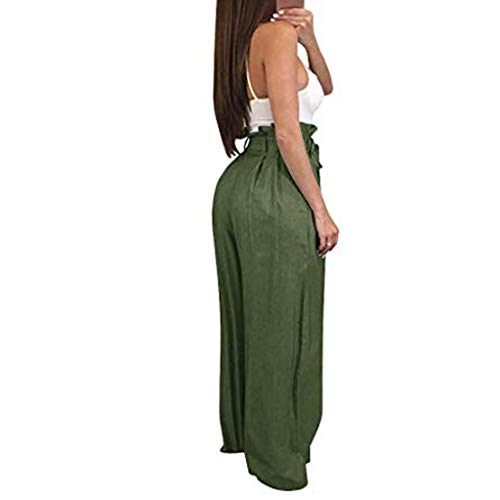 Pervobs Womens Comfy Chic Palazzo Lounge Pant Casual Paper Bag Pants Elastic Waist Pockets Wide Leg Pant Trouser(L, Z01-Green)