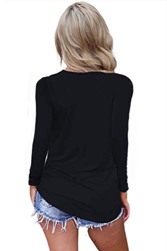 Feiersi Women's Long Sleeve Criss Cross Casual Basic up Blouse Black XL