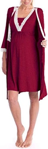 Maternity Pregnancy Labor Robe Delivery Hospital Nursing Nightgowns Sleepshirts for Breastfeeding 2Pcs Set Nightie