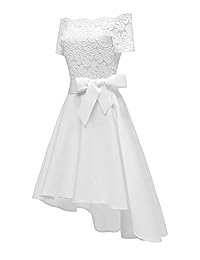 Vestido de cóctel de encaje floral con hombros descubiertos, manga media, cuello de barco fino, vestido de fiesta formal, vestido de noche para boda