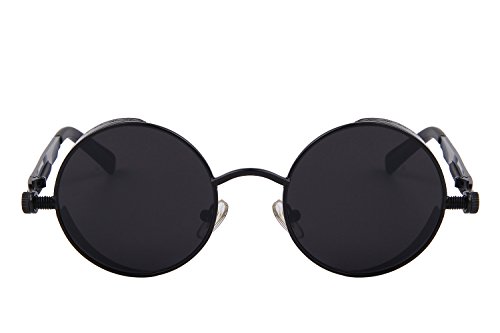MERRY'S Gothic Steampunk Sunglasses for Women Men Round Lens Metal Frame S567(Black, 46)