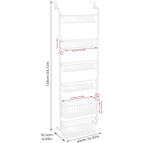 Beauenty Over Door Hanging Pantry Organizer Storage, 6-Tier Organization Rack, Home Bathroom Kitchen Storage Shelves for Cabinet, Large Capacity Hanging Seasoning Organizer, Laundry Room Organization