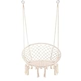E EVERKING Hammock Chair Macrame Swing, Hanging Cotton Rope Macrame Hammock Swing Chair for Indoor, Outdoor Home, Patio, Porch, Deck, Yard, Garden, Max Weight: 260 Pounds (Beige)