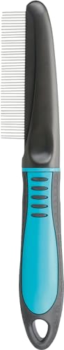 TRIXIE coat detangler with fine tines - for detangling and smoothing - for top coat and undercoat - rubberised handle - black/blue - 22 cm - 23771