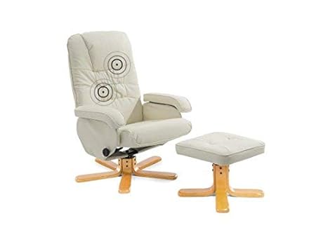 supply24 Leder Massagesessel Basel cremeweiss/beige TV Leder Sessel creme weiss mit Hocker Schöner günstiger Fernsehsessel fü