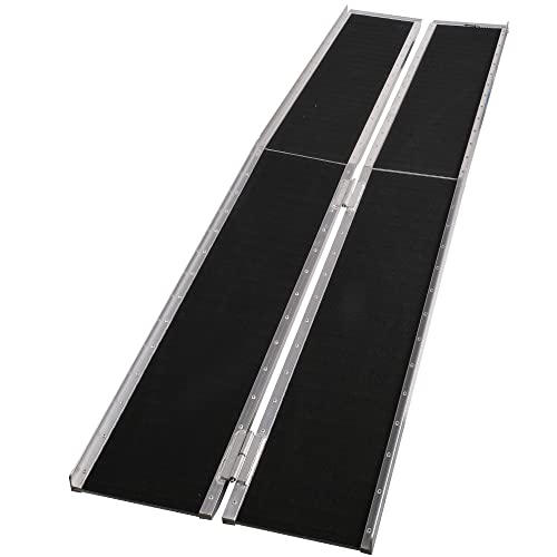 8FT Foldable Wheelchair Ramp, Aluminum AntiSlip Wheelchair Ramp