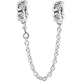 LUCKYBEADS Heart Safety Chain Charms 925 Sterling Silver Love Beads fit Bracelet & Necklace